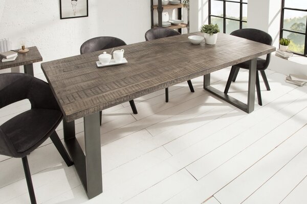 Šedý dřevěný jídelní stůl Iron Craft 90 x 180 cm - 45 mm »