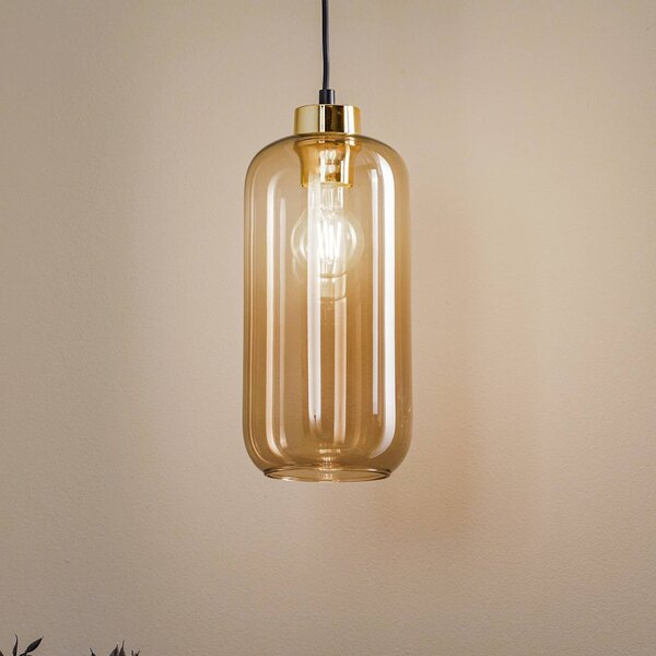 TK Lighting Závěsné světlo Marco Green, 1-světelný, hnědý, stmívatelný, Hnědá / rez, Obývací pokoj / jídelna, Sklo, Moderní