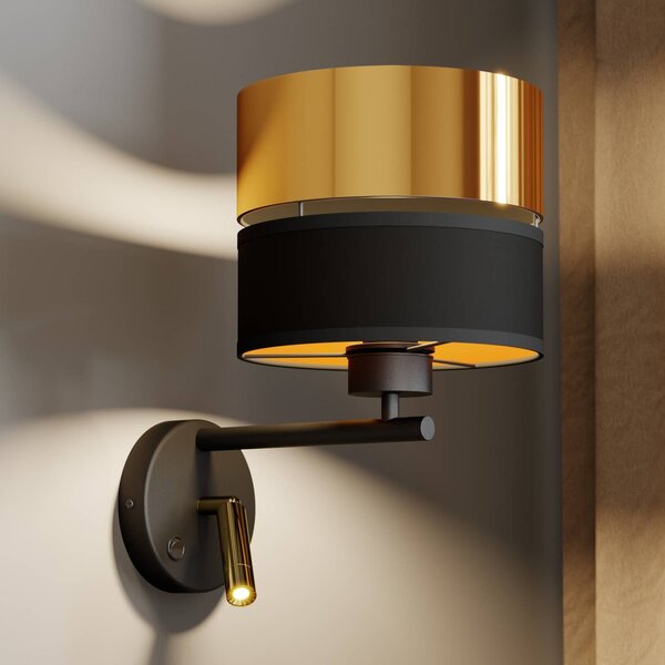 TK Lighting Nástěnné světlo Hilton černé/zlaté s LED lampou na čtení, Černá, Obývací pokoj / jídelna, kov, Moderní, Lampička na čtení