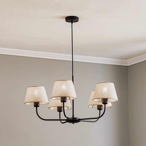 TK Lighting Lustr Chicago, plátěné stínidla s pěti žárovkami, stmívatelný, Krémová / jantar, Obývací pokoj / jídelna, Textil / tkanina / hedvábí