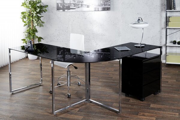 Černý rohový psací stůl Big Deal 60 x 160 - 180 cm - 8 mm »