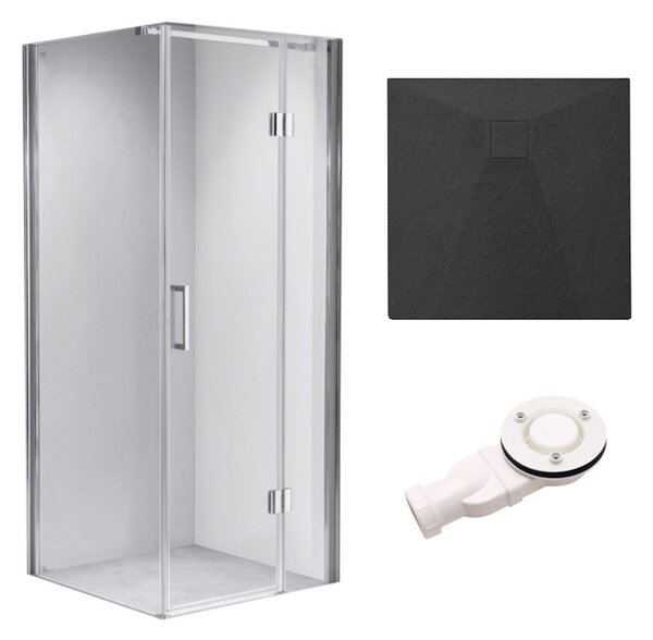 BPS-koupelny Čtvercový sprchový kout HYD-SK1390B 90x90 chrom/transparent + vanička HYD-SSV-RIKO černá
