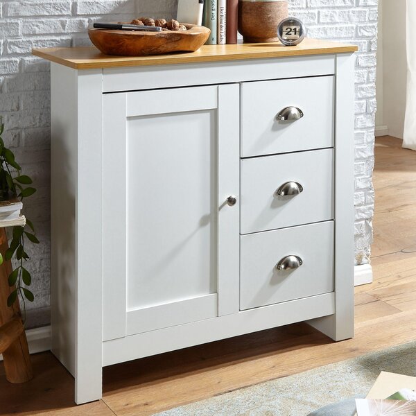 Komoda FineBuy se 3 zásuvkami, 79 x 81 x 35 cm, bílá / dub, moderní design, vysoká komoda s dvíky a zásuvkami, do obývacího pokoje