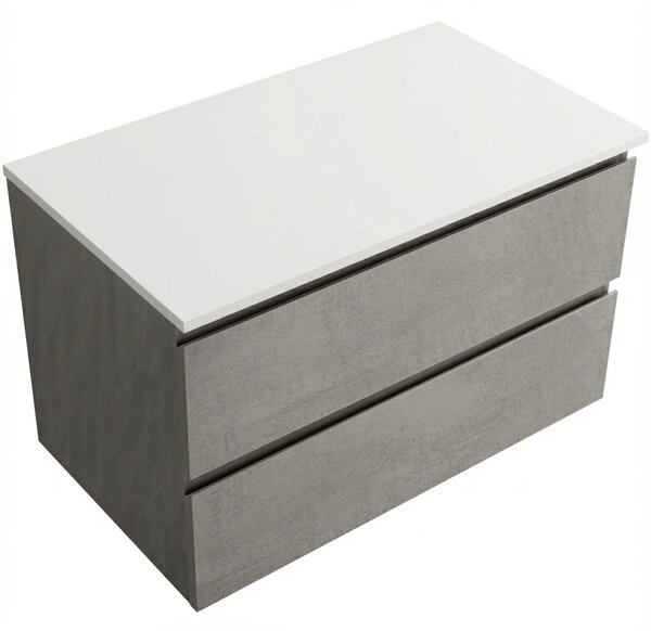 Koupelnová skříňka Carole - betonově šedá + deska pod umyvadlo z lit. mramoru Elanys - 12 mm - bílá matná - 100x49,2x46 cm
