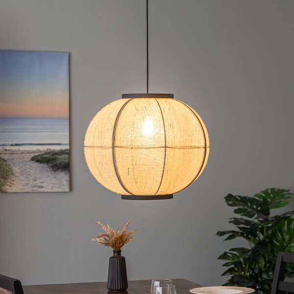 Lindby Závěsné svítidlo Aurinil, barva dřeva, plátno, Ø 48 cm, E27, stmívatelný, Světlé dřevo, Obývací pokoj / jídelna, Textil / tkanina / hedvábí, Venkovský / rustikální