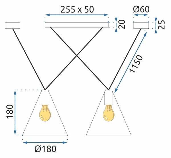 Toolight Stropní závěsné svítidlo ve stylu Loft APP548-2CP Black
