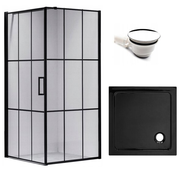 BPS-koupelny Čtvercový sprchový kout HYD-SK13A 80x80 černá/transparent + vanička HYD-SSV-ST02A černá
