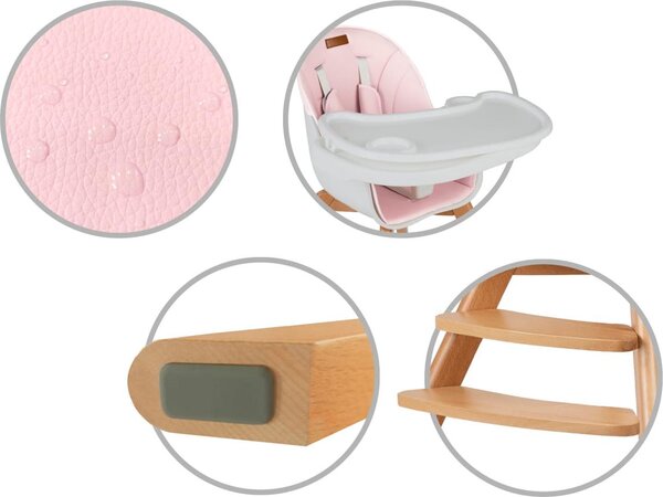 Dětská židlička na krmení Vysoká židle k jídelnímu stolu dřevo Kidwell NOBIS Pink