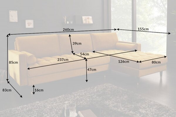Sedací souprava COZY VELVET II 260 CM tmavě žlutá samet Nábytek | Obývací pokoj | Sedací soupravy a pohovky | Sedací soupravy | Rohové