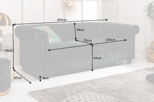 Pohovka CHESTERFIELD 3M 205 CM zelená samet Nábytek | Obývací pokoj | Sedací soupravy a pohovky | Pohovky | Pevné