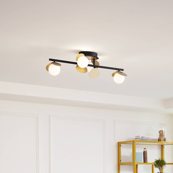 Lucande LED stropní svítidlo Pallo, 4 světla, černá/zlatá, sklo, stmívatelný, Černá, Obývací pokoj / jídelna, kov, Moderní