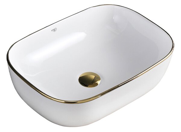 BPS-koupelny Keramické umyvadlo na desku HYD-MO-BL-WH-455 45,5x32,5 cm, bílé/zlaté