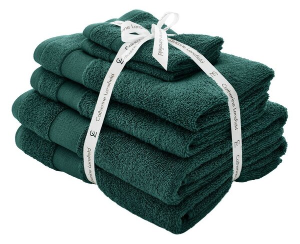 Tmavě zelené froté bavlněné ručníky a osušky v sadě 6 ks Anti-Bacterial – Catherine Lansfield