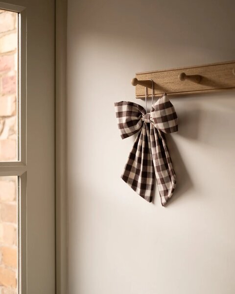 Hudson Home Závěsná dekorativní mašle Gingham Cream & Brown Checked HH105