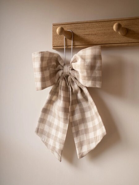 Hudson Home Závěsná dekorativní mašle Gingham Cream & Beige Checked HH103