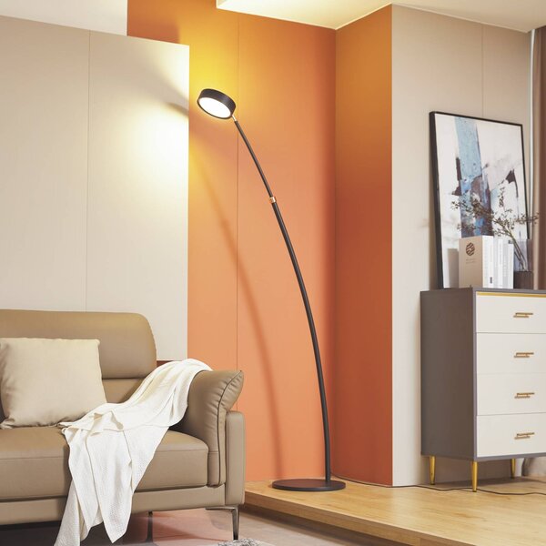 Lucande LED obloukové světlo Boga, černé, kovové, stmívatelné, stmívatelný, Černá, Obývací pokoj / jídelna, kov, Moderní