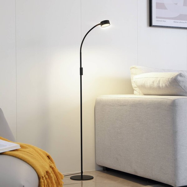 Lindby LED stojací lampa Maori, 140 cm, černá, stmívatelné, stmívatelný, Černá, Pracovna / kancelář, kov, Moderní