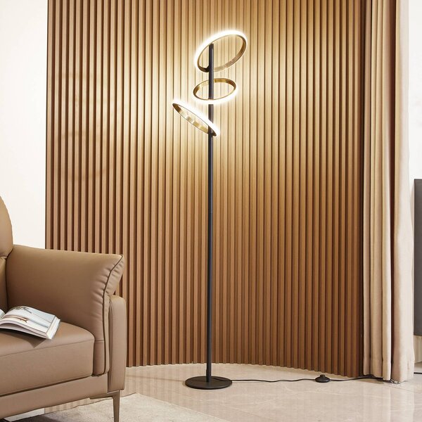 Lucande LED stojací lampa Madu, černá, kov, 160 cm, stmívatelná, stmívatelný, Černá, Obývací pokoj / jídelna, kov, Moderní