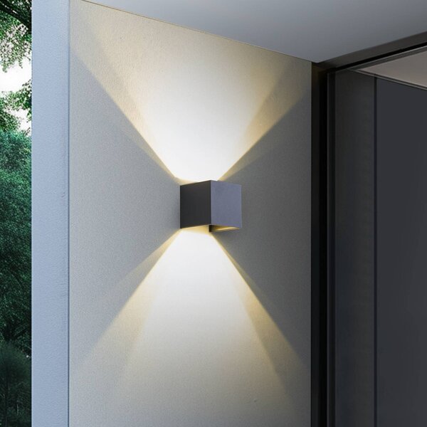Lindby Smart LED venkovní nástěnné svítidlo Dara šedé hranaté RGB Tuya, stmívatelný, Hliník / šedá / zinek, Plast, Moderní