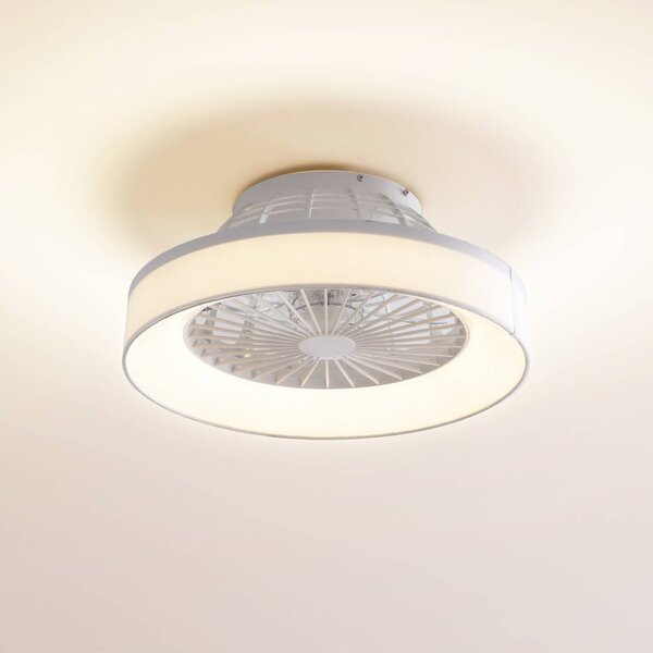 Lindby Stropní ventilátor LED Mace, bílý, tichý,, stmívatelný, Bílá / opál, Obývací pokoj / jídelna, Plast, Moderní