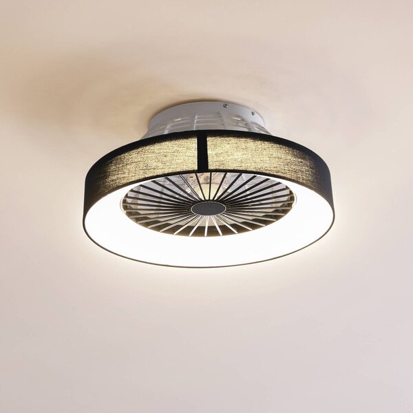 Lindby Stropní ventilátor LED Mace, černý, tichý, Ø 47 cm, stmívatelný, Černá, Obývací pokoj / jídelna, Plast, Moderní