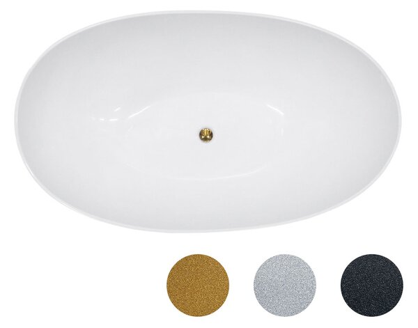 Besco Volně stojící vana z litého mramoru Siya Glam 160x92 (172x100) Barva: Bílá/stříbrná, Rozměry (cm): 160x92