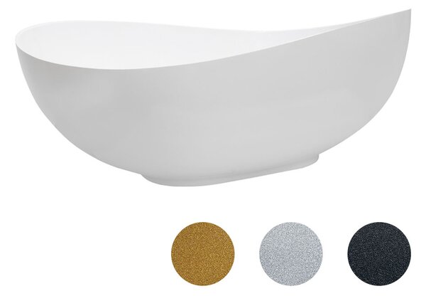 Besco Volně stojící vana z litého mramoru Siya Glam 160x92 (172x100) Barva: Bílá/stříbrná, Rozměry (cm): 160x92