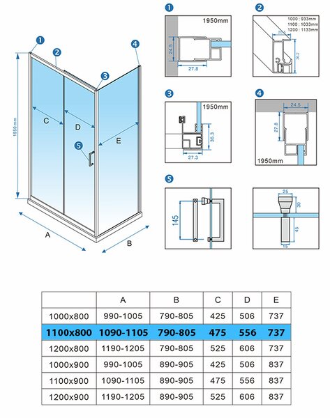 BPS-koupelny Obdélníkový sprchový kout HYD-OK103B 110x80 černý/transparent + vanička HYD-OSV-ST03B bílá