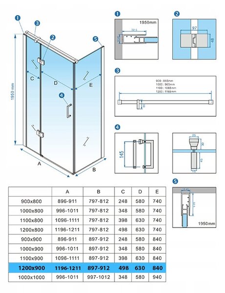 BPS-koupelny Obdélníkový sprchový kout HYD-OK03C 120x90 bílá/transparent - bez vaničky