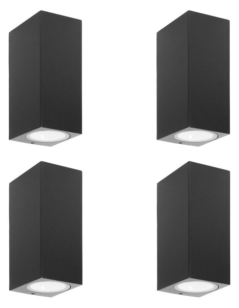 PRIOS Venkovní nástěnné svítidlo Prios Tetje, černé, hranaté, 16 cm, sada 4 ks, stmívatelný, Černá, Hliník, Moderní, Nástěnné svítidlo / světlem dolů
