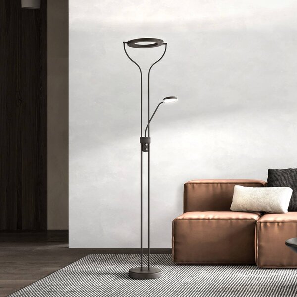 FISCHER & HONSEL LED stojací lampa Davos, černá, výška 180 cm, 2-bodová,, stmívatelný, Černá, Obývací pokoj / jídelna, kov, Lampička na čtení