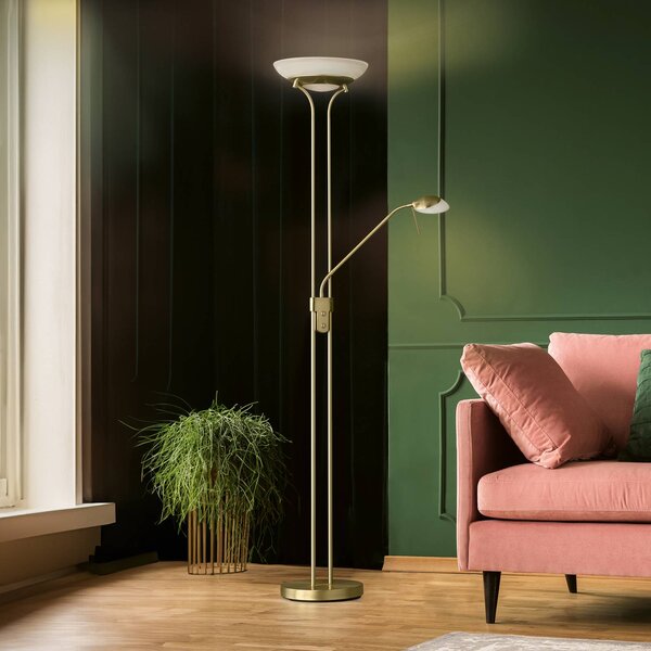 FISCHER & HONSEL LED stojací lampa Pool, mosazná barva, výška 182 cm, 2 světla., stmívatelný, Mosaz / zlato, Obývací pokoj / jídelna, kov, Moderní, Lampička na čtení
