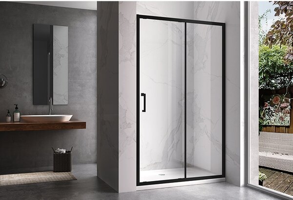 BPS-koupelny Posuvné sprchové dveře HYD-PD14A 100 černá/transparent pro instalaci do niky - bez vaničky