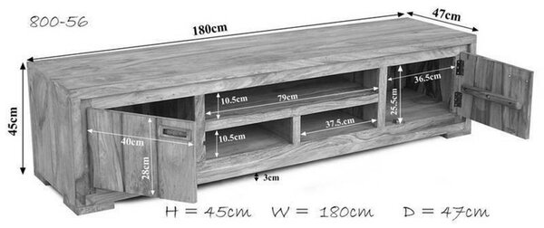 LIGHT WOOD TV stolek 180x40 cm, masivní indický palisandr