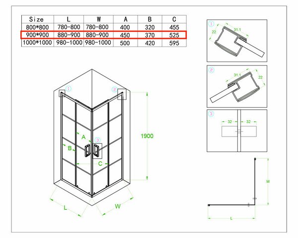 BPS-koupelny Čtvercový sprchový kout HYD-SK32B 90x90 černá/transparent + vanička HYD-SSV-SXL02B černá