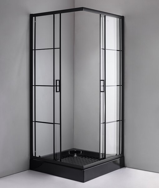 BPS-koupelny Čtvercový sprchový kout HYD-SK32B 90x90 černá/transparent + vanička HYD-SSV-SXL02B černá