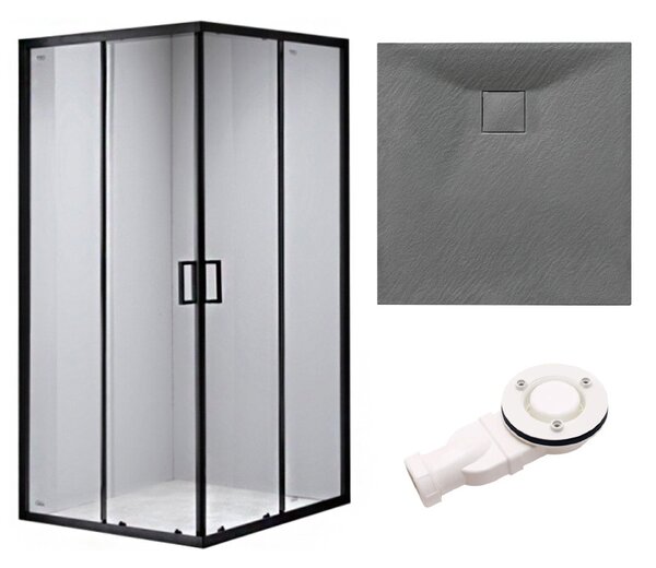 BPS-koupelny Čtvercový sprchový kout HYD-SK30B 90x90 černá/transparent + vanička HYD-SSV-JUKO šedá
