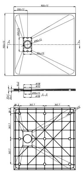 BPS-koupelny Čtvercový sprchový kout HYD-SK30B 90x90 černá/transparent + vanička HYD-SSV-JUKO bílá