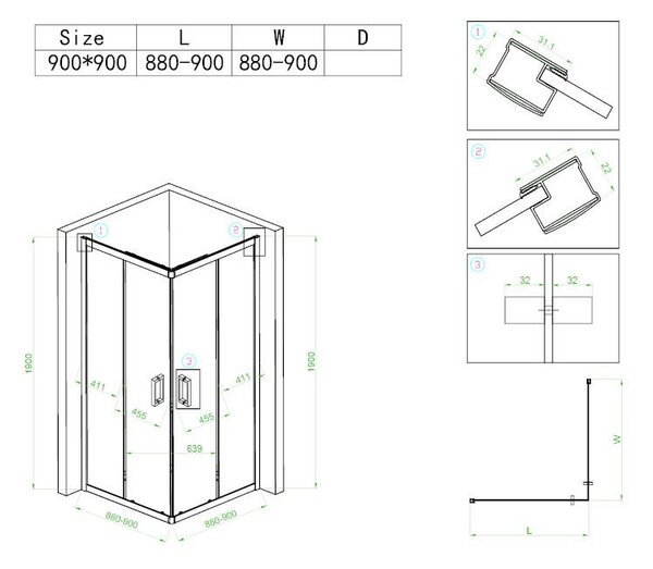 BPS-koupelny Čtvercový sprchový kout HYD-SK30B 90x90 černá/transparent + vanička HYD-SSV-SXL02B bílá