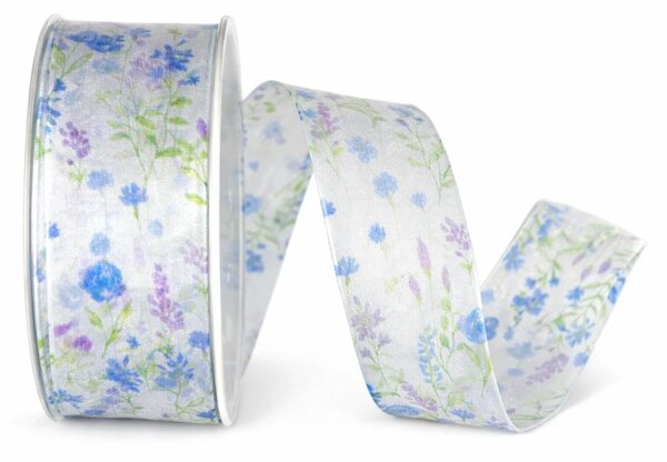 Stuha taftová WILDFLOWER MEADOW Light Blue 40mm x 20m