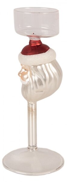 Průhledný skleněný svícen na čajovou svíčku Santa Claus – 7x20 cm