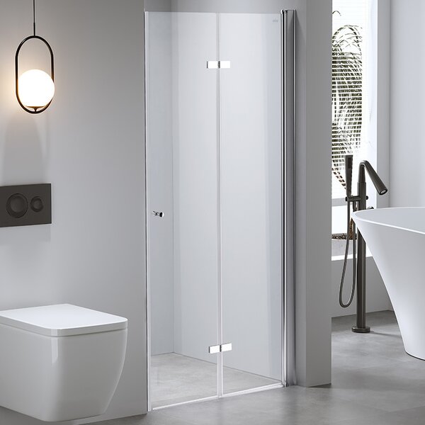 BPS-koupelny Zalamovací otočné sprchové dveře HYD-JSD01B 90 chrom/transparent pro instalaci do niky - bez vaničky