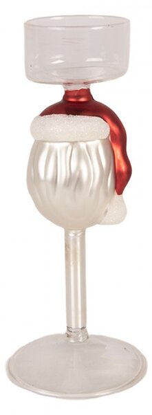 Průhledný skleněný svícen na čajovou svíčku Santa Claus – 7x20 cm