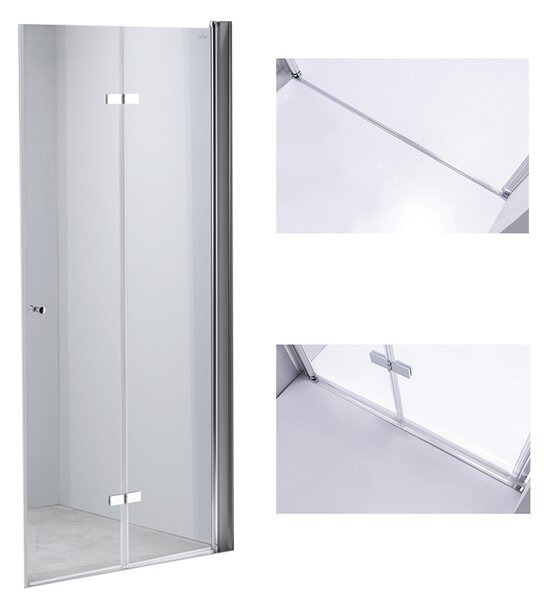 BPS-koupelny Zalamovací otočné sprchové dveře HYD-JSD01B 90 chrom/transparent pro instalaci do niky - bez vaničky