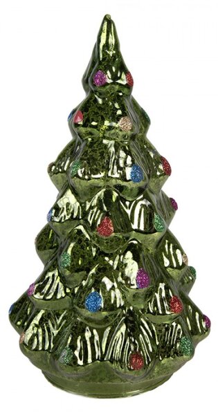Zelená plastová vánoční dekorace stromeček s LED světlem – 13x23 cm