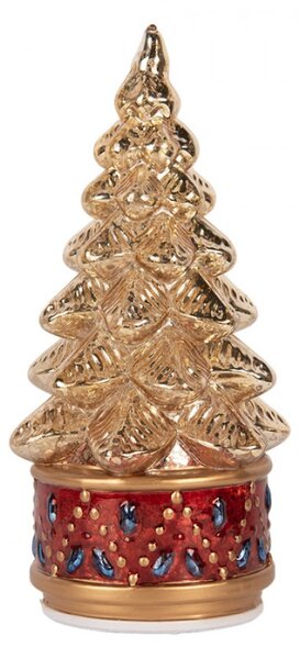 Skleněná vánoční dekorace stromeček s LED světlem zlatá – 12x27 cm