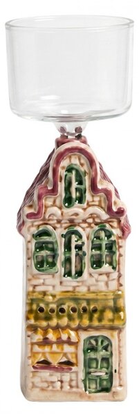 Skleněný svícen na čajovou svíčku domeček stříbrný – 5x5x12 cm