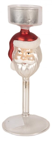 Průhledný skleněný svícen na čajovou svíčku Santa Claus – 7x20 cm