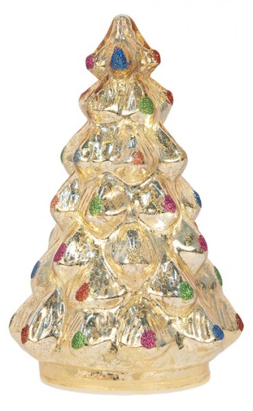 Skleněná vánoční dekorace stromeček s LED světlem stříbrná – 12x18 cm