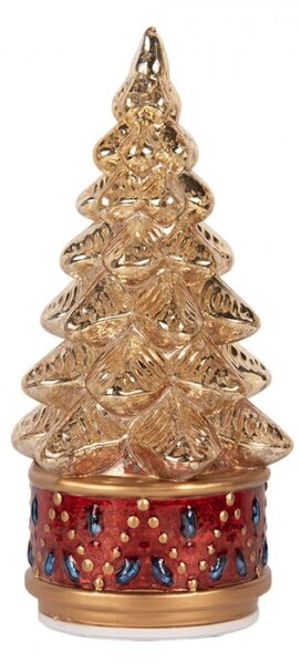Skleněná vánoční dekorace stromeček s LED světlem zlatá – 12x27 cm